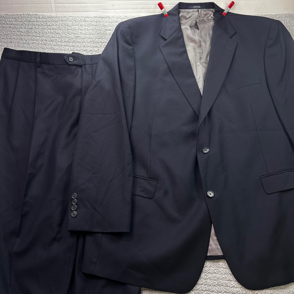 Hart Schaffner Marx Suit 50R Navy Blue 2 Button Classic Big Tall USA made